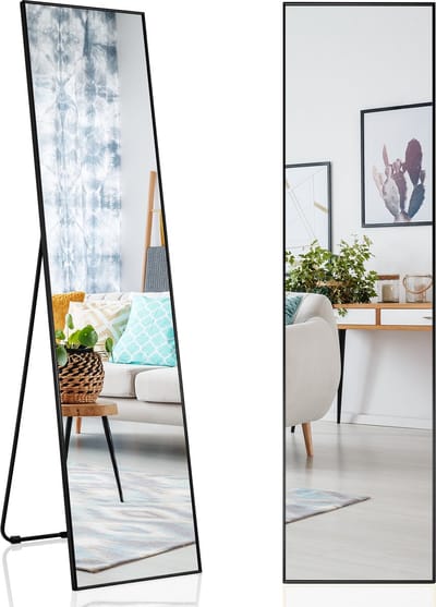 COSTWAY 160 x 40 cm Full Body Spiegel, Rechthoekige Garderobespiegel met Breukvast Glas & Aluminium-Legering Frame, Staande, Vloerstandaard of Muurgemonteerde Spiegel voor Slaapkamer, Woonkamer, Ingang