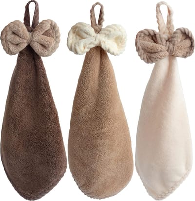 longziming -3 Stuks Hanghanddoeken met Strikdecoratie - Sterk Absorberende Handdoeken voor Keuken en Badkamer - 12x12 Inch met Lus