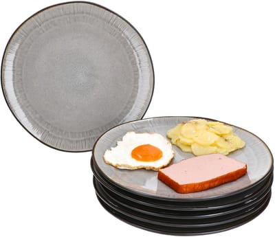 Set van 6 Reactive Glaze Dark Cement dinerborden voor 6 personen gemaakt van steengoed - 24321918