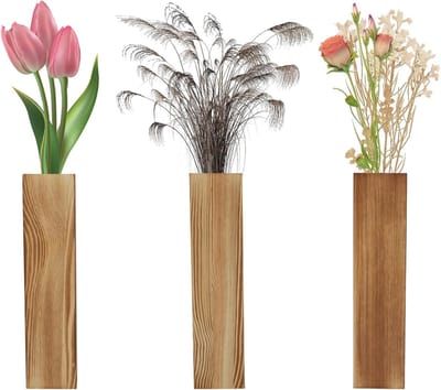 Set van 3 Houten Wandvazen voor Binnen, Moderne Decoratie voor Droogbloemen en Groene Planten, Wandplanten voor een Stijlvol Interieur, Afmetingen 2.5 x 5.5 x 29.5 cm