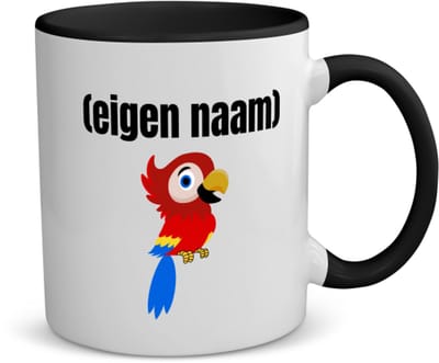 Akyol - kleine papegaai met eigen naam koffiemok - theemok - zwart - Papegaai - papegaai liefhebbers - iemand die houdt van papegaaien - verjaardag - cadeau - kado - 350 ML inhoud