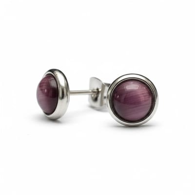 Aramat Jewels | Oorbellen | Stalen Kattenoog Oorbellen 8mm – Paars | | | |8mm | Staal | Kinderen, Volwassenen | Verkleurd niet