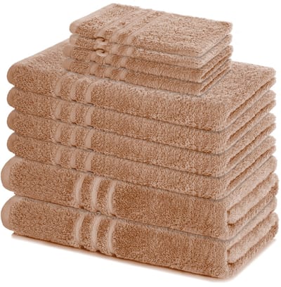 Lavea® 10-delige Badhanddoekenset – 100% Katoenen Badstof – 4 Handdoeken, 2 Douchehanddoeken, 2 Gastendoekjes, 2 Washandjes – voor Thuis, Hotel en Spa – Cappuccino
