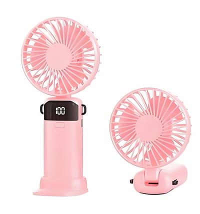Handventilator - Draagbare Mini Ventilator - Oplaadbare batterij - 1500 mAh - Digitaal beeld - 5 Standen - Ventilator - Opvouwbaar met Display - voor Kantoor/Thuis/Reizen - Type-C Oplaadbaar - Inclusief datakabel - roze