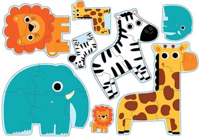 Djeco Diertjes uit de zoo - 4 puzzels - 3, 4, 5 en 6 stukjes