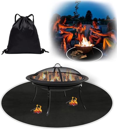 Vuurschaalmat - Rond - Hittebestendige BBQ-grillmat - Vuurkorfmat - Reflecterende randen - Terras en gras - Camping accessoires - Zwarte kleur