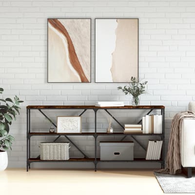 vidaXL - Wandtafel - 160x30x75 - cm - bewerkt - hout - en - ijzer - gerookt - eikenkleur