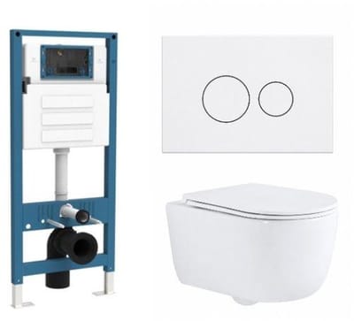 QeramiQ Dely Swirl Toiletset - inbouwreservoir Qeramiq Flush - slim zitting - kunststof glans witte bedieningsplaat - ronde knoppen - glans wit
