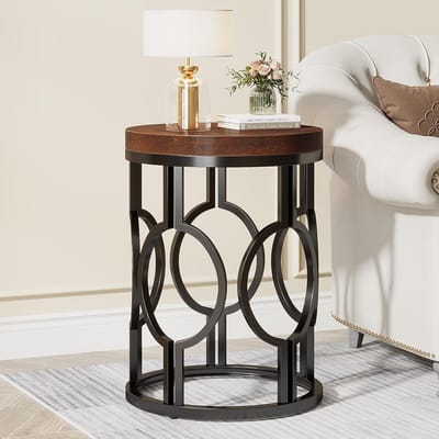 Ronde bijzettafel industrieel met metalen frame - Klein nachtkastje voor woonkamer/slaapkamer