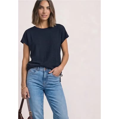 Shirt van kant met ronde hals