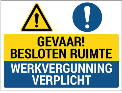 Gevaar besloten ruimte werkvergunning verplicht sticker | 28 x 21 cm