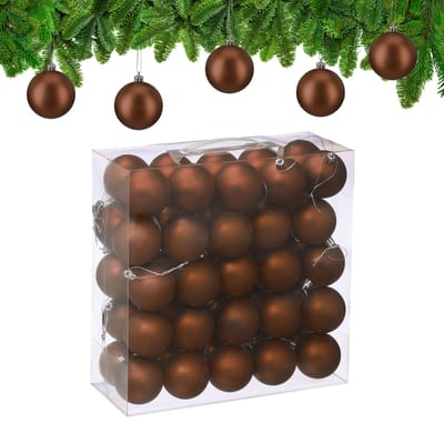 kerstballen set van 50 - Ø 6 cm - mat - kunststof - bruin