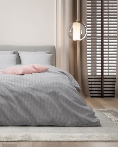 Mistral Home - DEKBEDOVERTREK - katoensatijnstreep - 240 x 220 cm + 2x 65 x 65 cm - lits-jumeaux - satijnstreep - grijs