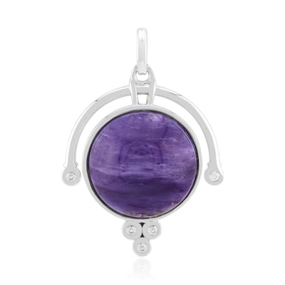 Cavill - Zilveren Hanger met Ronde Charoite Cabochon 9,677 ct & Zirkonen 0,094 ct - 925 Sterling Zilver - Handgemaakt - Paars - Tijdloze Elegantie