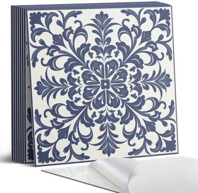 Coloray Plaktegels - Bloemenpatroon met bladeren Portugese Tegels - 30 cm x 30 cm - Marine Plaktegels - 9 stuks - Vierkant PVC Tegels - Plaktegels Keuken - Zelfklevende Vloertegels - Vinyl Tegels - Zelfklevende Tegels