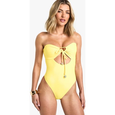 boohoo Dames Sunshine Trim Uitsnede Bandeau Badpak | Ochre | Maat: 6