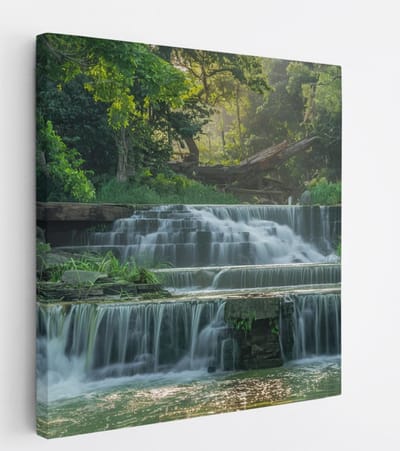Saammp Canvas Schilderij - Kleine Waterval - Landschap - Natuur - 20x20 - Foto op canvas - Wanddecoratie - Muurdecoratie Woonkamer - Slaapkamer decoratie - Canvas Print