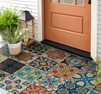 Coloray Buiten Deurmat - Blauw Buitendeurmat Design - Azulejo tegels Onderhoudsvriendelijke Deurmat - Decoratief Accessoire Voor Buiten - Voordeurmat Herfst - Decoratieve Buitenmat Voor Hal Of Veranda - 150x100 cm