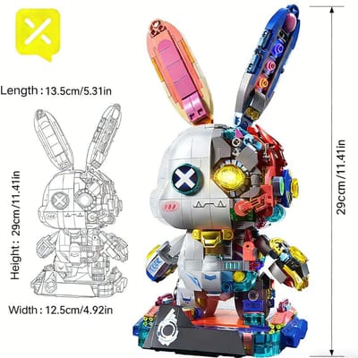 TOYLINX 1377 stuks Cyberpunk Mechanisch Konijn Bouwstenen LED Verlichting DIY Speelgoed voor Volwassenen Verzamelbaar Puzzel gray