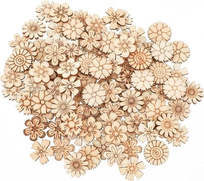 100 Stuks Onbehandelde Houten Bloemen en Bladeren voor Handgemaakte Decoraties, Schilderen en Bruiloft Versieringen