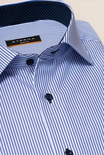 ETERNA slim fit overhemd - twill heren overhemd - blauw met wit gestreept (blauw contrast) - Strijkvrij - Boordmaat: 44 (EU maat: XL)