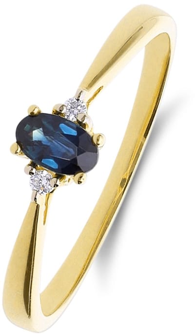 Lucardi Dames 14 karaat geelgouden ring met saffier en diamant 0,024ct - Ring - 14 Karaat Goud - Goud - 16 / 50 mm