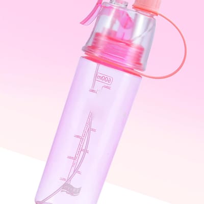 Bouteille Pulvérisateur d'Eau Échelle Claire 600ml Grande Capacité Plastique pour Sports Randonnée Pique-nique Rose pink