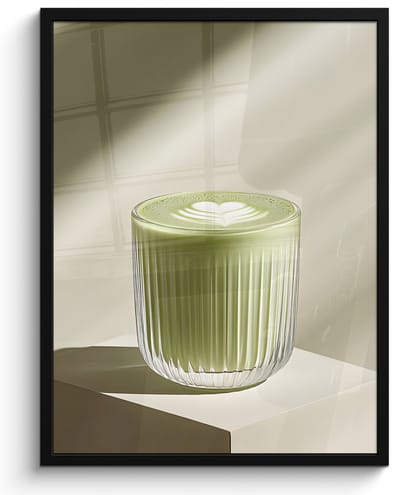 Poster in lijst - Fotolijst 50x70 cm - Posters - Matcha - Glas - Groen - Minimalistisch - Posterlijst zwart - Decoratie - Wanddecoratie woonkamer - Muurdecoratie slaapkamer