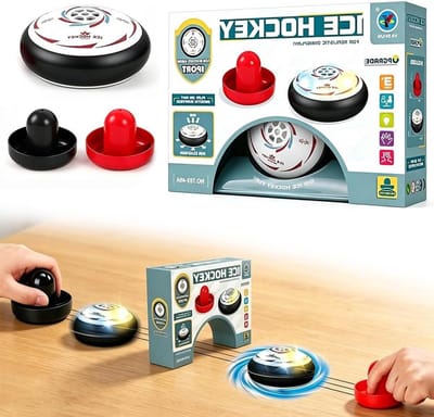 Draagbare Airhockeyset - Tafelspel Puck - Gezellig Spelen - Zweeft Op Lucht - 9x9x3 cm - Wit Rood Zwart