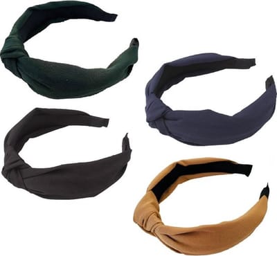 4 Stuks – Dames Haarbanden met Knoop – Zwart, Navy, Groen & Camel – Elastische Stoffen Haarbanden – Fashion Accessoires voor Elke Gelegenheid