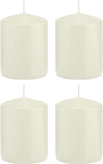 Trend Candles Cilinderkaars/stompkaars - 4x - ivoorwit - 6 x 8 cm - 29 branduren - met brandvertragende folie