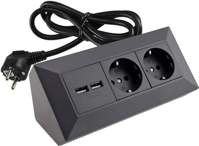 Hoekstopcontact met USB, 2-voudig, Geaard, 1,5 m Kabel