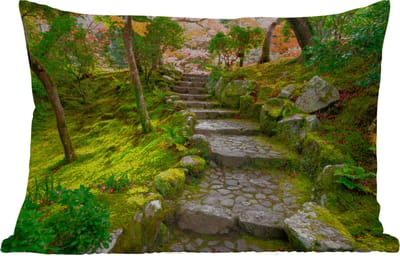 Buitenkussens - Tuin - Natuur - Stenen - Pad - Mos - Japans - 50x30 cm