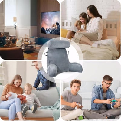 Wigkussen bed - Grijs - Groot - Fluwelen leeskussen met armsteunen en opbergtas - Voor volwassenen en kinderen