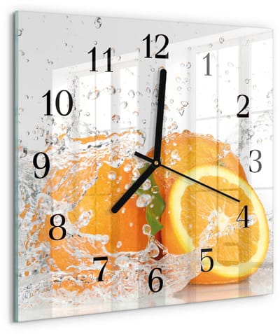 Tulup Wandklok - sinaasappels Glazen Klok Met Print - 30x30 cm - Oranje Moderne Glazen Wandklok - Zwarte Handen - Vierkante Wandklok - Glazen Klok Met Print - Wandklok Glas Met Motief
