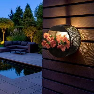 Solar wandlamp buiten 'Flor' - Rond - Wandlamp met plantenbakje - IP65 - Warm wit licht (2700K) - 20 lumen - Tuinverlichting op zonne-energie