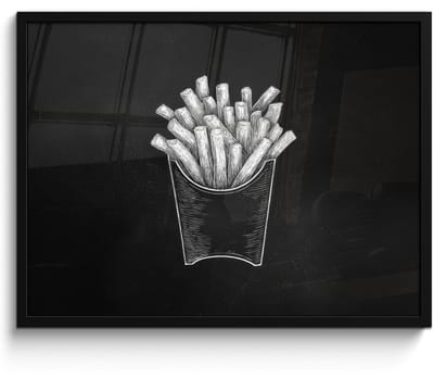 Poster in lijst - Fotolijst 80x60 cm - Posters - Friet - Witte krijttekening - Zwart - Posterlijst zwart - Decoratie - Wanddecoratie woonkamer - Muurdecoratie slaapkamer
