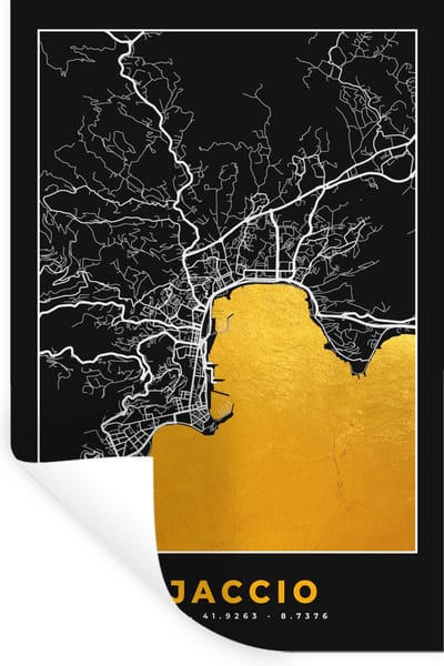 Muurstickers - Sticker Folie - Plattegrond – Kaart – Stadskaart – Frankrijk – Ajaccio - 20x30 cm - Plakfolie - Muurstickers Kinderkamer - Zelfklevend Behang - Zelfklevend behangpapier - Stickerfolie