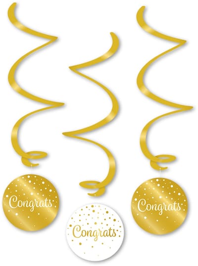 Q2P - Geslaagd Versiering - Slingers - Verjaardag Versiering - Decoratie - Wit & Goud - Hangdeco - 3 Stuks
