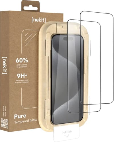 NEKIT Pure - Duo Pack Tempered Glass Geschikt voor Apple iPhone 15 Pro Max - 9H+ Gehard - GRS Gerecycled Glas - Screen Protector met Installatiebox - Case Friendly