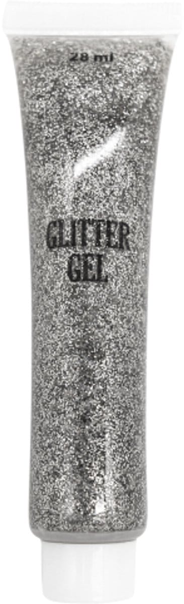 Professionele schmink/make-up glitter gel zilver, tube 28ml - op waterbasis - gebruiksklaar