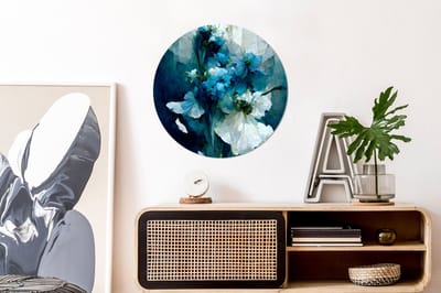 WallCircle® - Behangcirkel 50x50 cm - Muurstickers Bloemen - Boeket - Verf - Blauw - Muurcirkel woonkamer - Wandcirkel slaapkamer - Kamer decoratie zelfklevend - Muurdecoratie accessoires