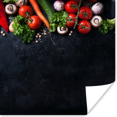 Poster Groente - Kruiden - Specerijen - Zwart - Rustiek - Keuken - 100x100 cm XXL