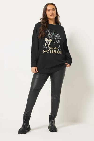 Yours Zwarte 'Fizz The Season' Glitter Kerst Nieuwigheid Sweatshirt Size 42
