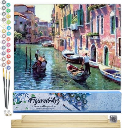 Figured'Art Schilderen op Nummer Volwassenen canvas Kanalen van Venetië - Handwerk acrylverf Kit DIY Compleet - 40x50cm met DIY houten lijst