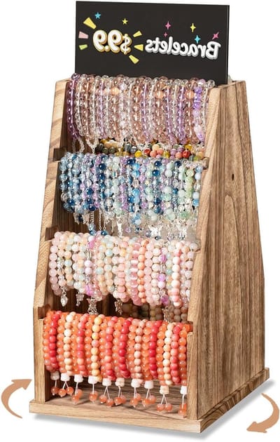 Armband Houder - Sieraden Organizer - Verkoop Display - Draaibaar Met Krijtbord - 42cm Hoog - Rustiek Bruin