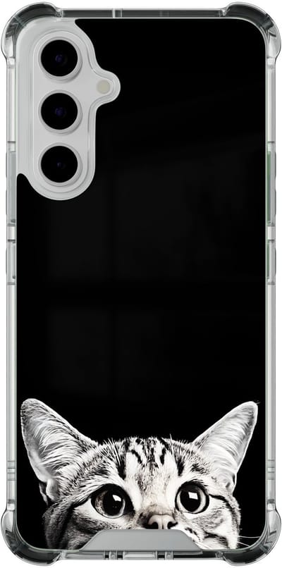 Shockproof hoesje geschikt voor Samsung Galaxy A54 - Kat kiekeboe - Schokbestendig - Verhoogde randen - TPU case - Extra Sterke Back Cover - Print - Transparant, Zwart