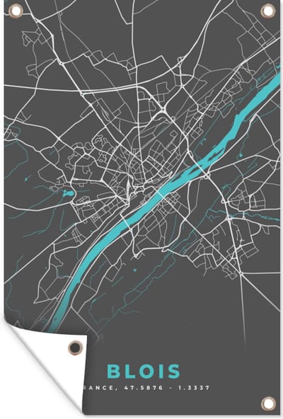 Muurdecoratie Blois - Frankrijk - Plattegrond - Kaart - Stadskaart - 120x180 cm - Tuinposter - Tuindoek