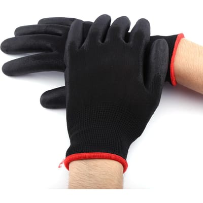Zwarte Kleur Nylon PU Veiligheid Handpalm Coating Werkhandschoenen Bruine Streep(L) black
