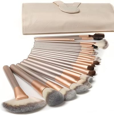 Make up kwasten set-make up kwasten-makeup kwasten professionele - Premium synthetische foundationkwast - Gemengde poederblush oogschaduw eyeliner set - 18 stuks PU-kwasten-gebroken wit